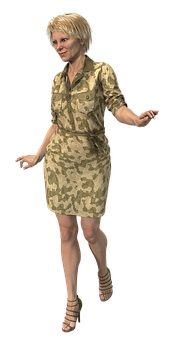 Blonde Woman Camouflage Dress PNG