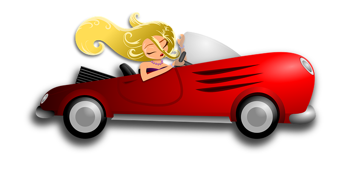 Blonde Woman Driving Red Car Illustration PNG