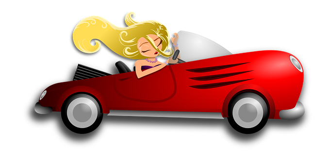 Blonde Woman Driving Red Convertible PNG