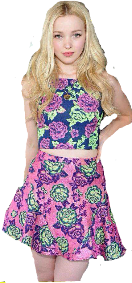 Blonde Woman Floral Outfit PNG