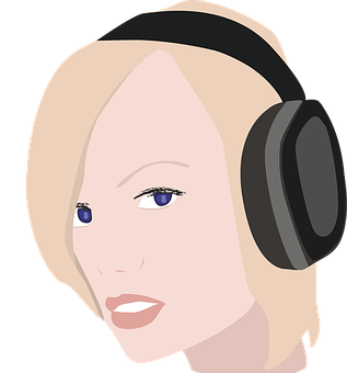 Blonde Woman Headphones Vector PNG