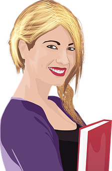 Blonde Woman Holding Book PNG