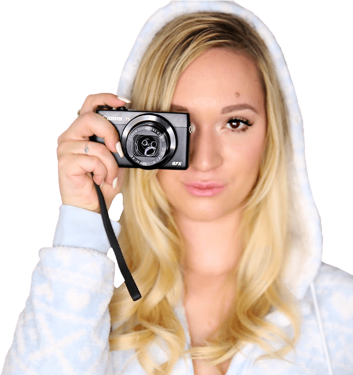 Blonde Woman Holding Camera PNG