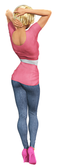 Blonde Woman In Pink Top And Jeans PNG