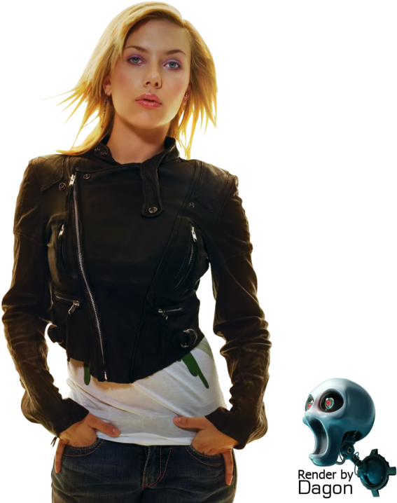 Blonde Woman Leather Jacket PNG