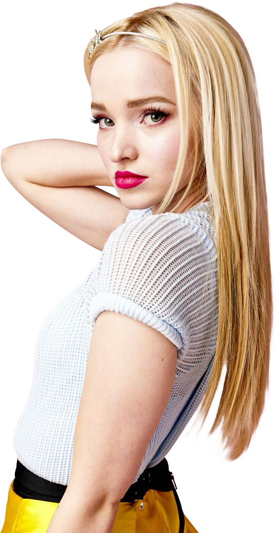 Blonde Woman White Top Yellow Skirt PNG