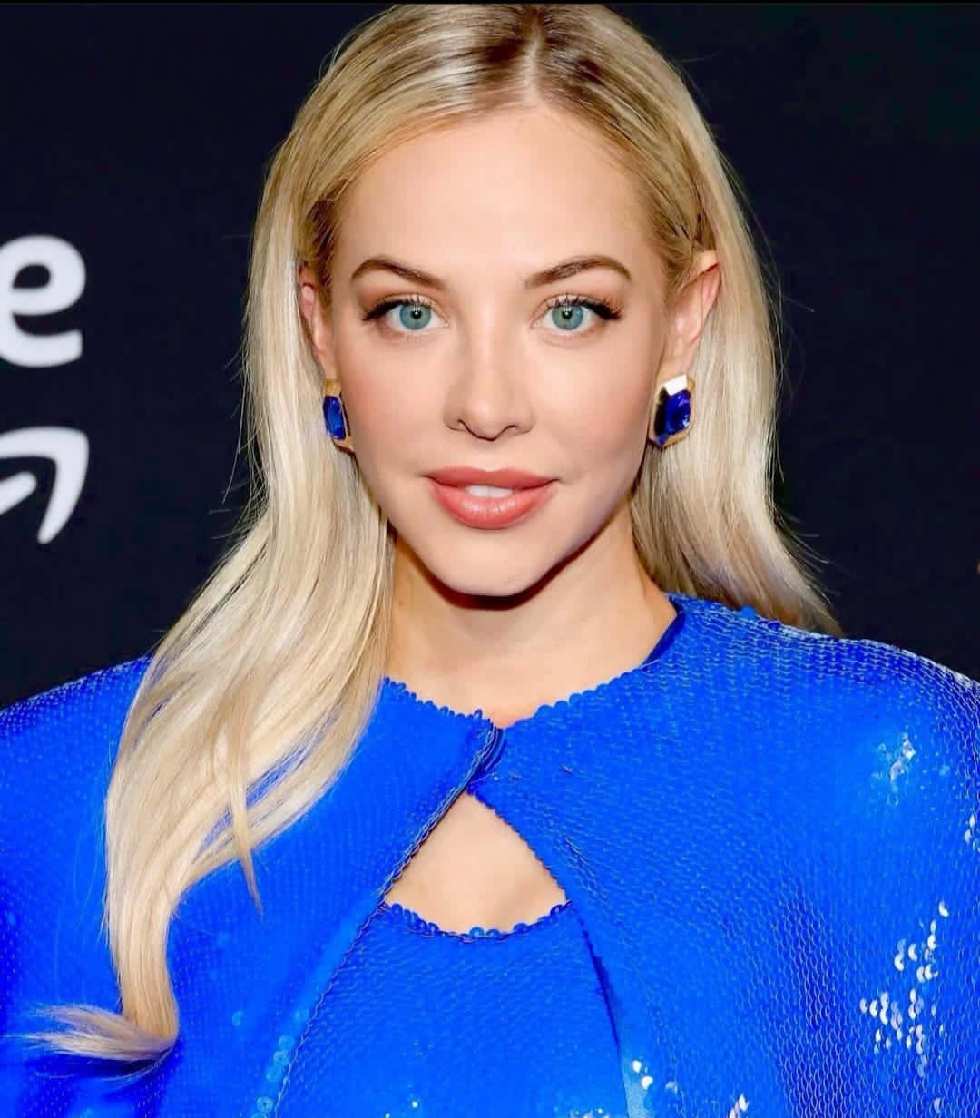 Blonde Womanin Blue Dress Wallpaper