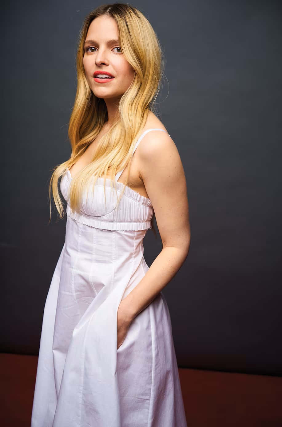 Blonde Womanin White Dress Wallpaper