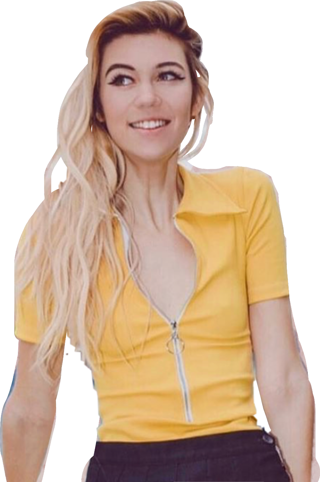 Blonde Womanin Yellow Top PNG