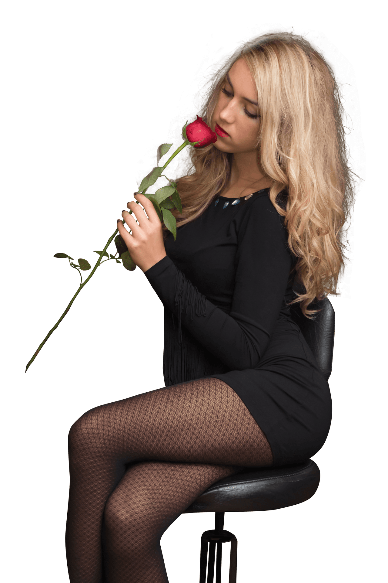Blonde Womanwith Red Rose PNG