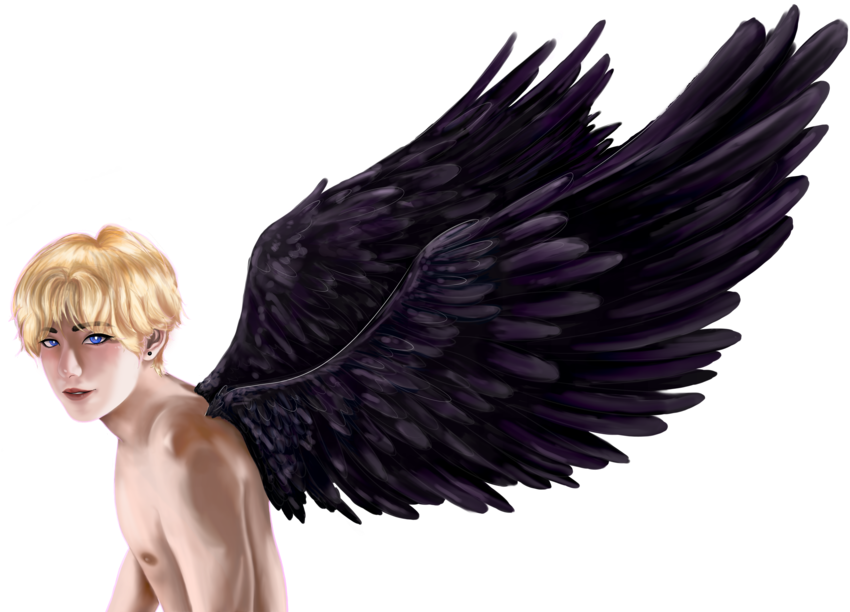 Blonde Youth With Black Angel Wings PNG