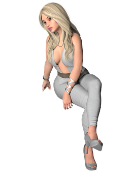 Blonde3 D Model Sitting Pose PNG