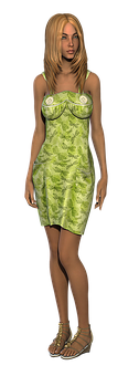 Blonde3 D Modelin Green Dress PNG