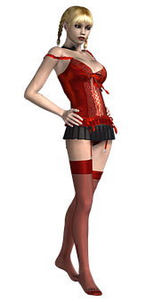 Blonde3 D Modelin Red Lingerie PNG