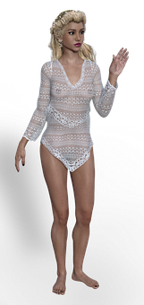 Blonde3 D Modelin White Bodysuit PNG