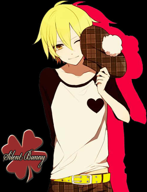 Blonde_ Anime_ Boy_with_ Chocolate_ Bar PNG