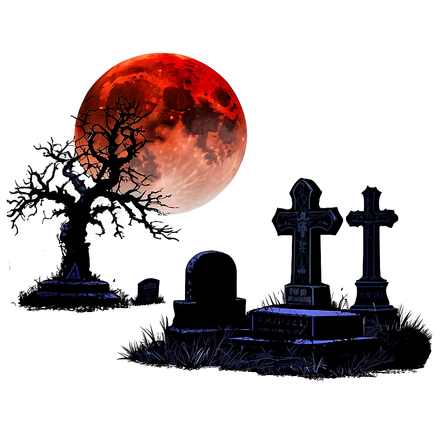 Blood Moon And Cemetery Png Crp PNG