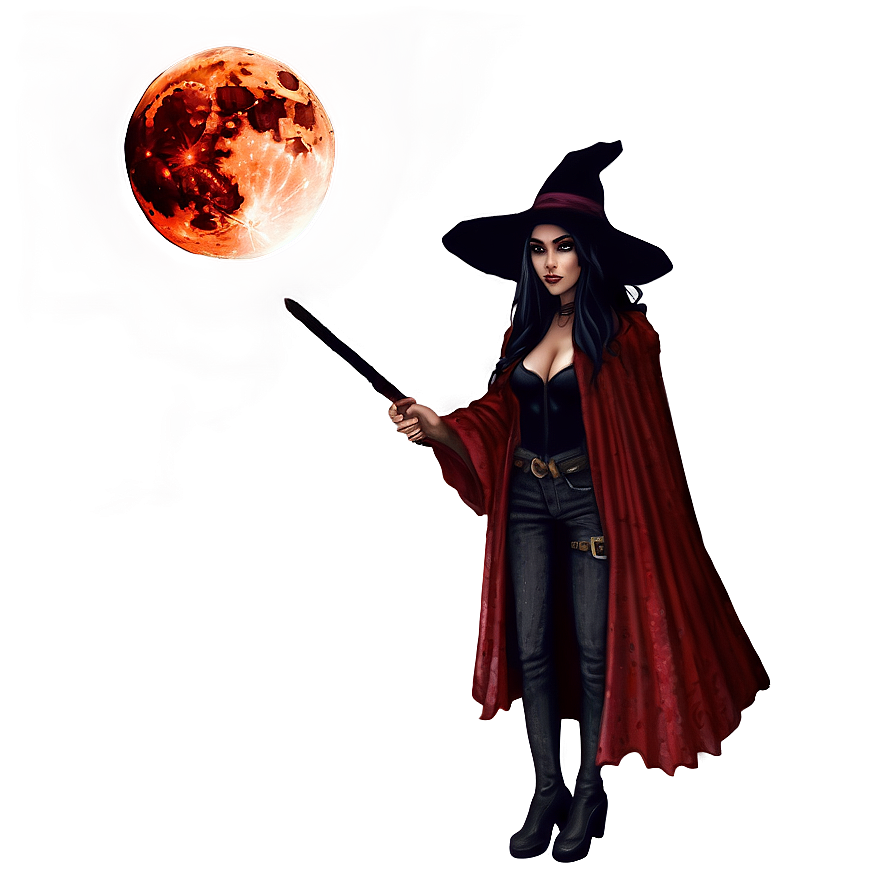 Blood Moon And Witch Png 06112024 PNG