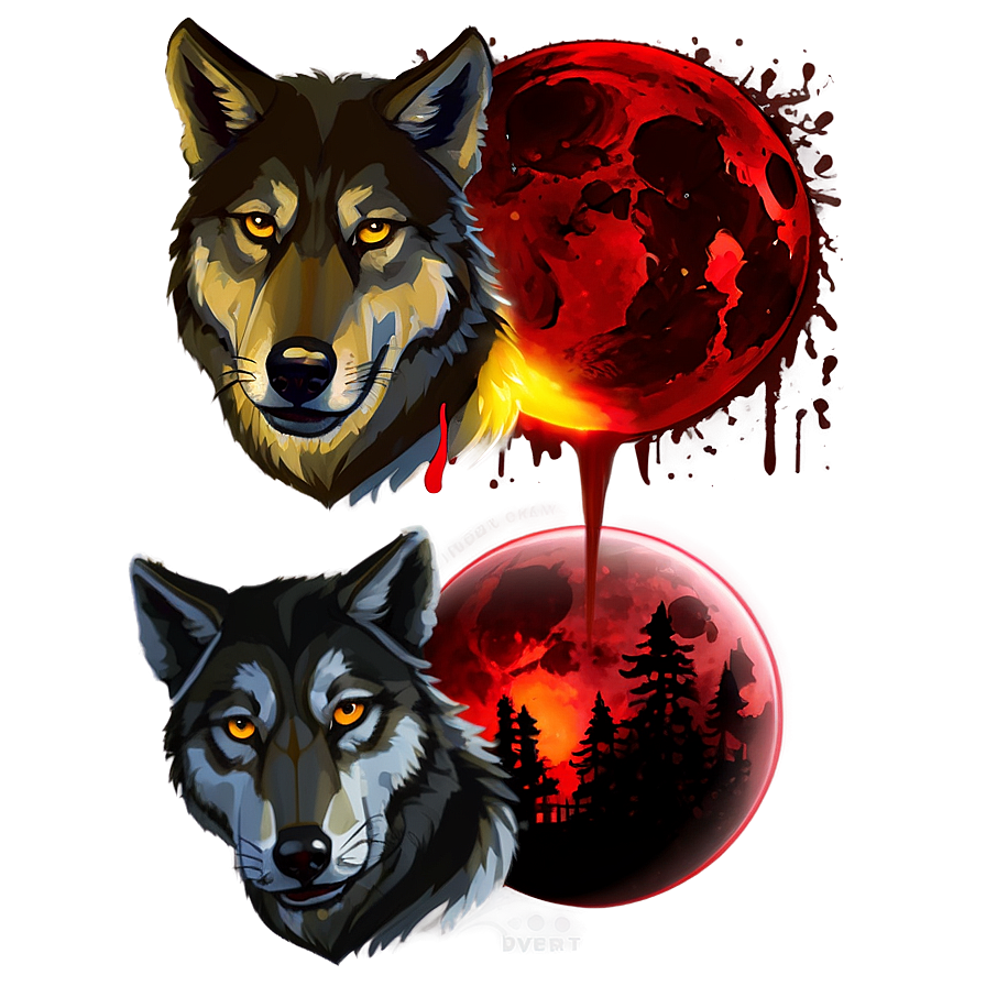 Blood Moon And Wolf Png 06112024 PNG