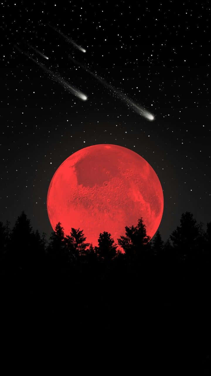 Blood Moon With Shooting Stars Wallpaper