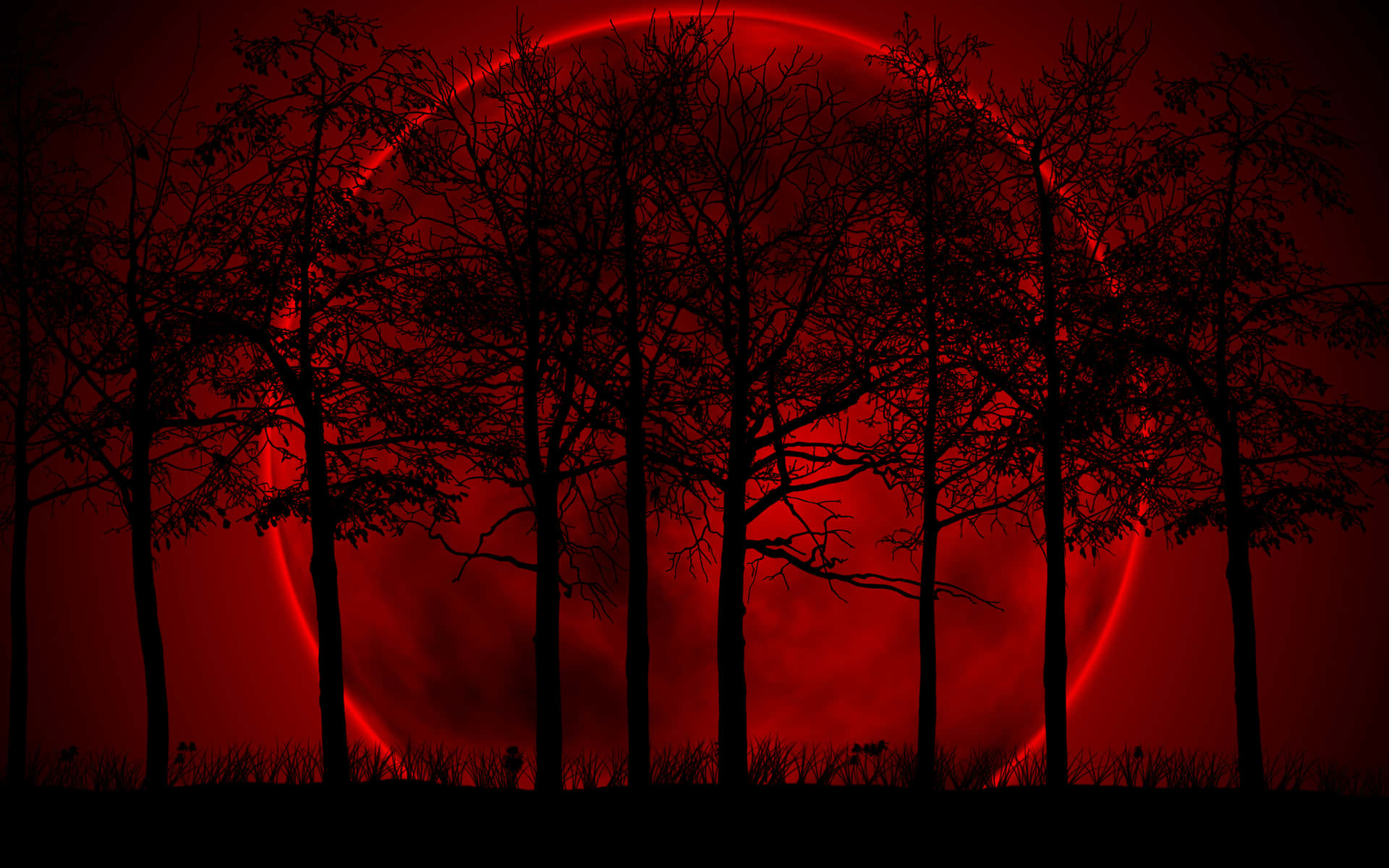 Tree Silhouette Blood Moon Wallpaper