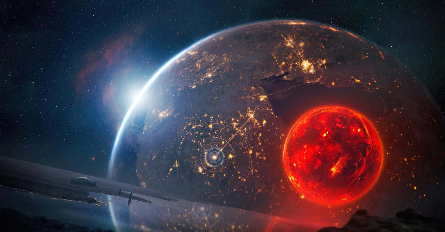 Blood Moon Passing By A Planet Wallpaper
