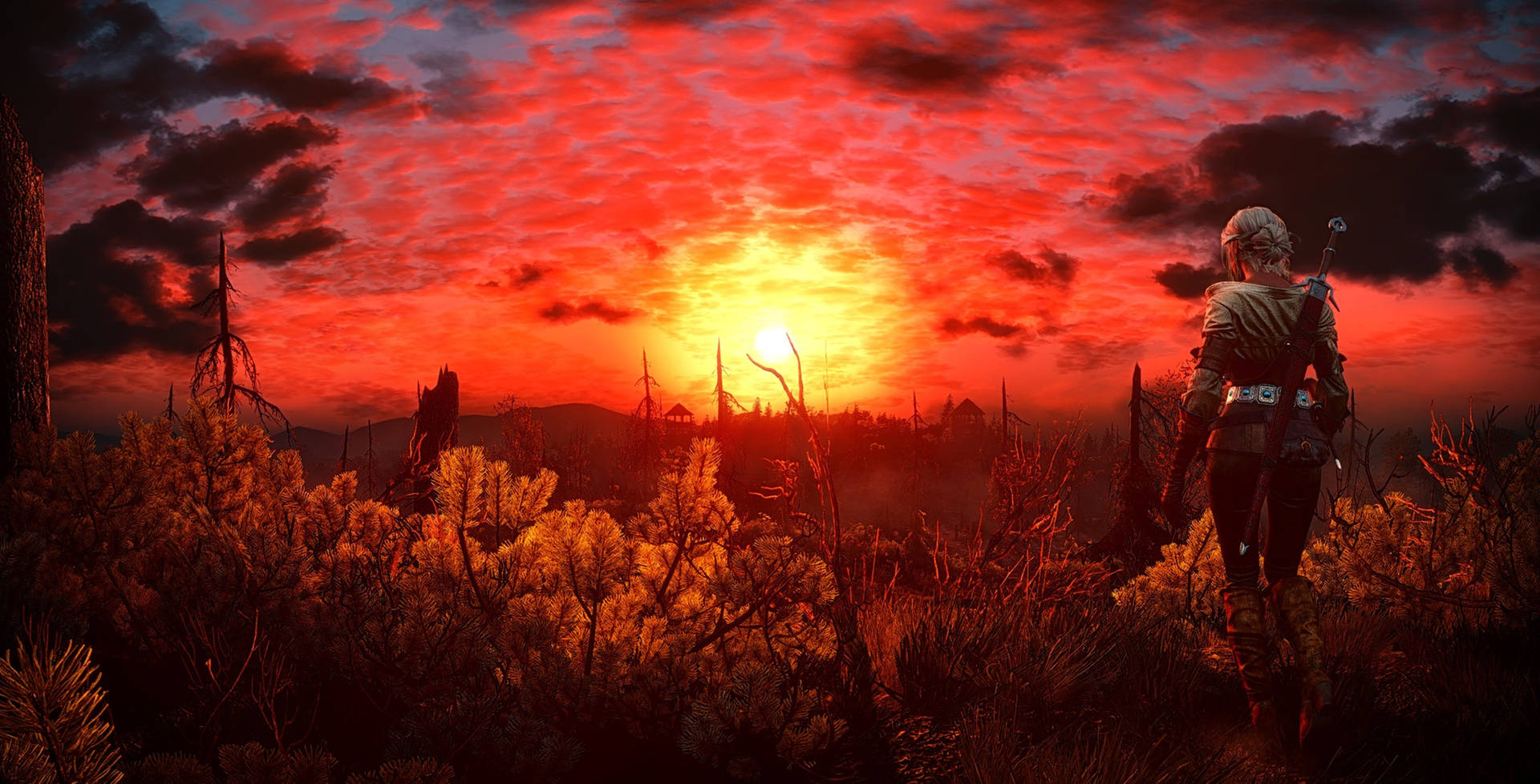 "A Blood Orange Sunrise on the Skellige Isles, as seen in Witcher 3" Wallpaper