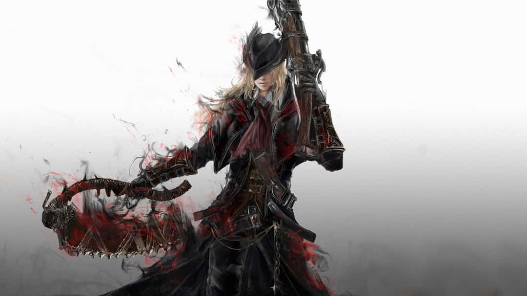 An intense battle ensues between a fearless hunter and dangerous creatures in the world of Bloodborne