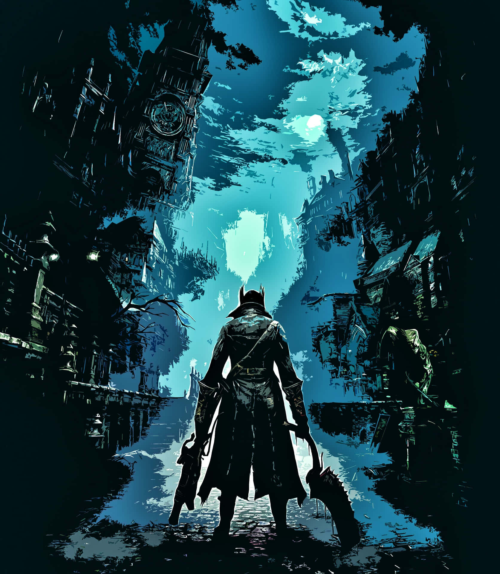 The Night Hunter roaming through the enigmatic streets of Yharnam