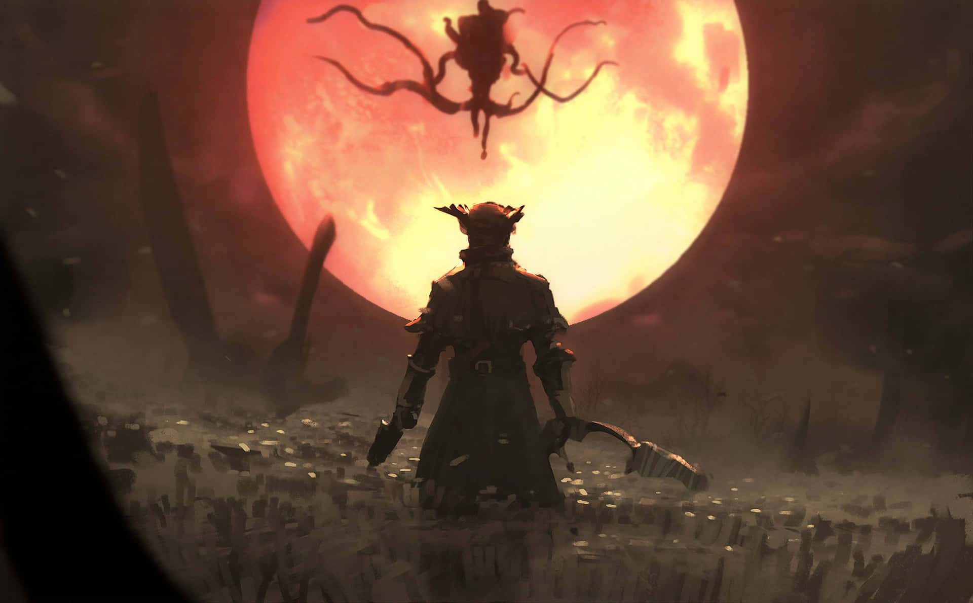 The Hunter And Moon Presence Bloodborne 4K HD Wallpaper