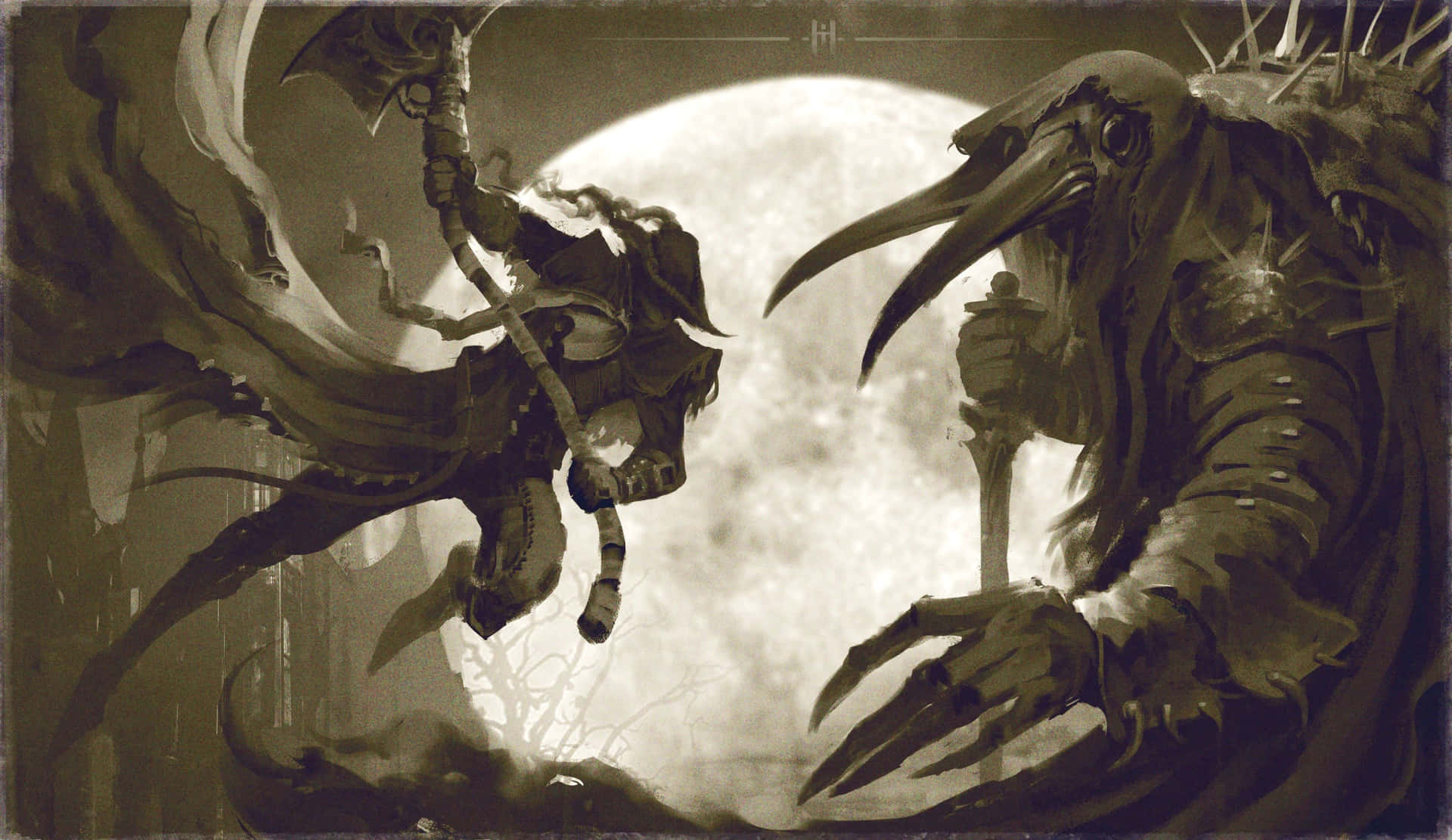 Ilustracióndigital Monocromática De Bloodborne En Calidad 4k De Alta Definición. Fondo de pantalla