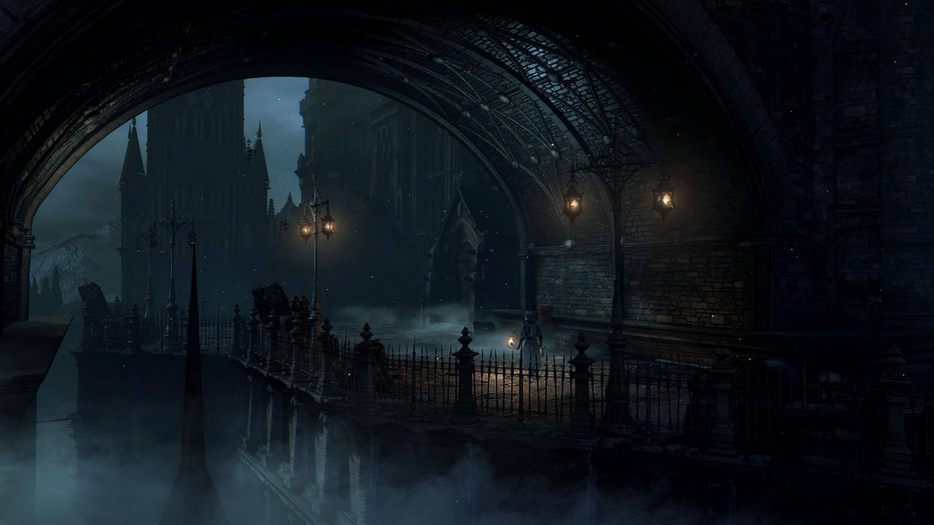 explore the darkness of Central Yharnam in Bloodborne Wallpaper
