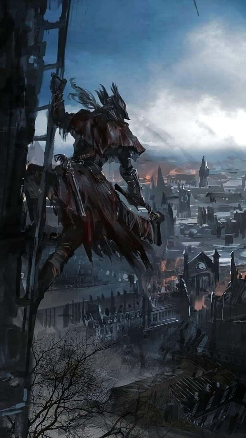 Bloodborne Hunter Overlooking City Wallpaper