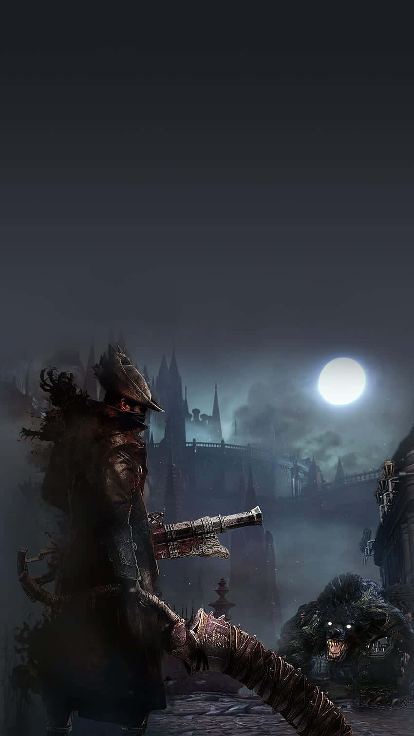Bloodborne Hunterand Beast Moonlit Showdown Wallpaper