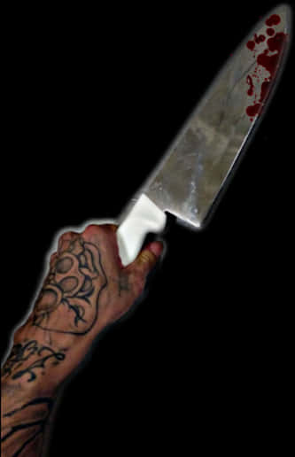 Bloodstained Knifein Tattooed Hand.jpg PNG