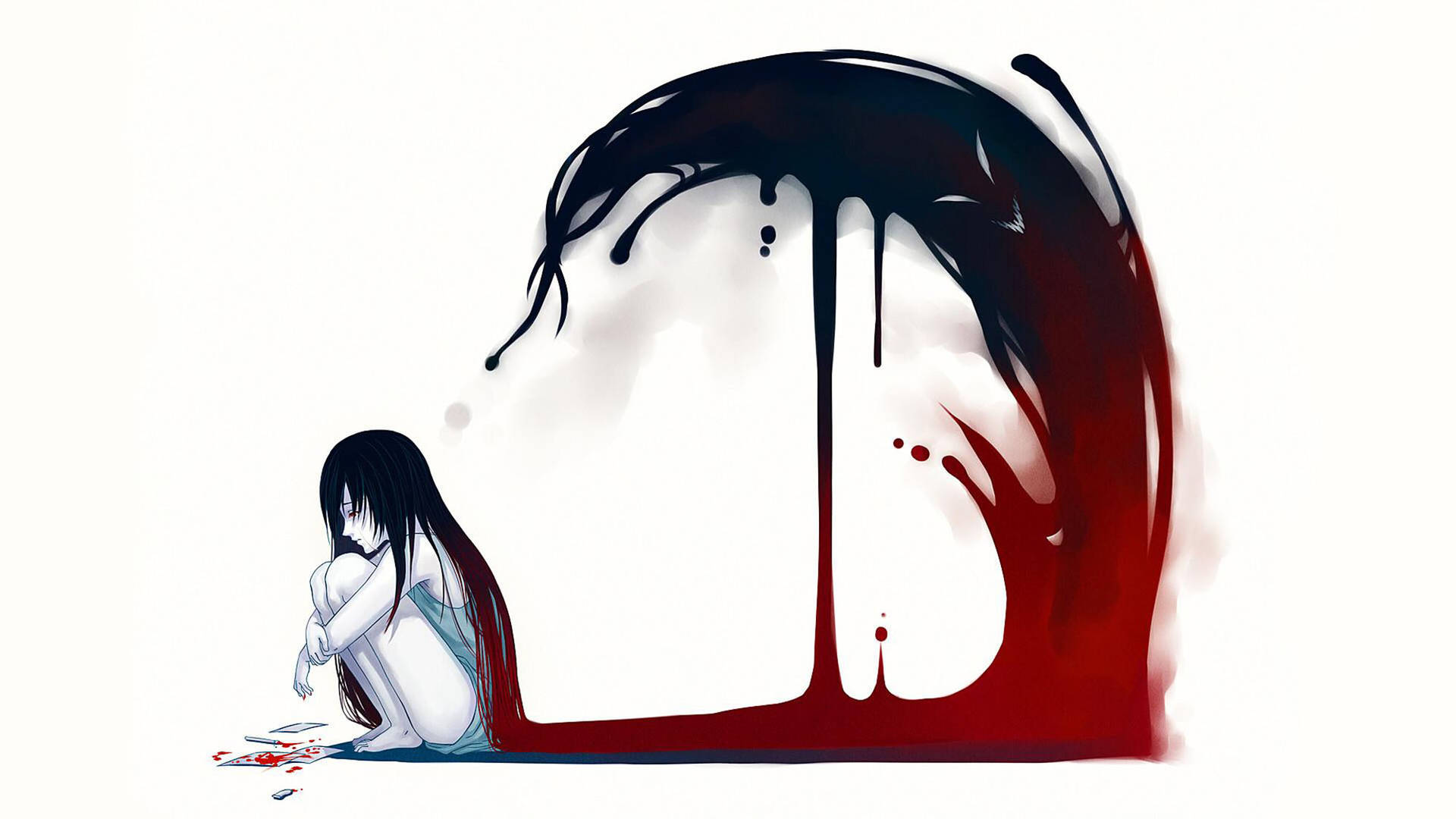 Bloody Girl Sad Drawing Wallpaper