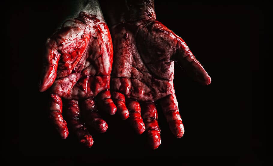 Blutigehände Auf Schwarzem Horror Wallpaper