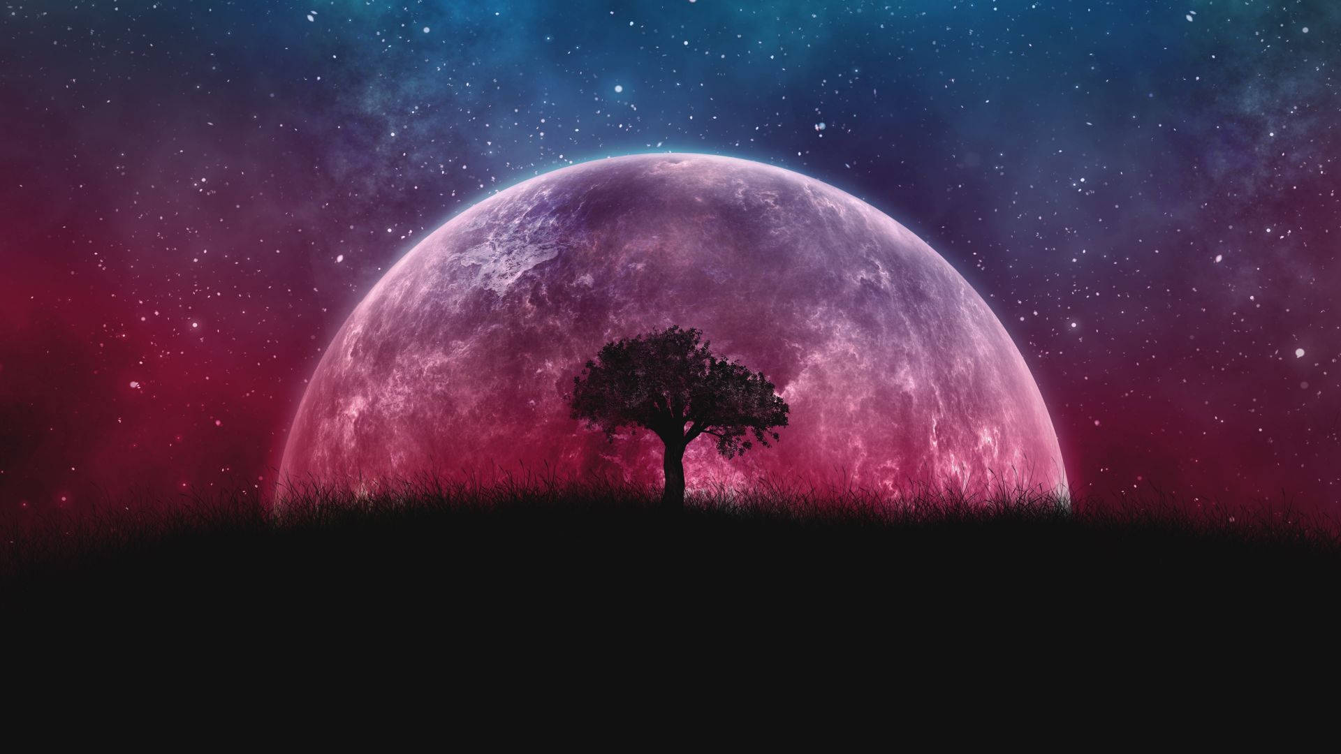 Bloody Red Galaxy Moon Wallpaper