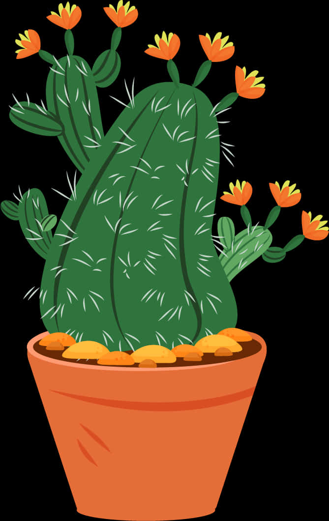 Blooming Cactus Illustration PNG