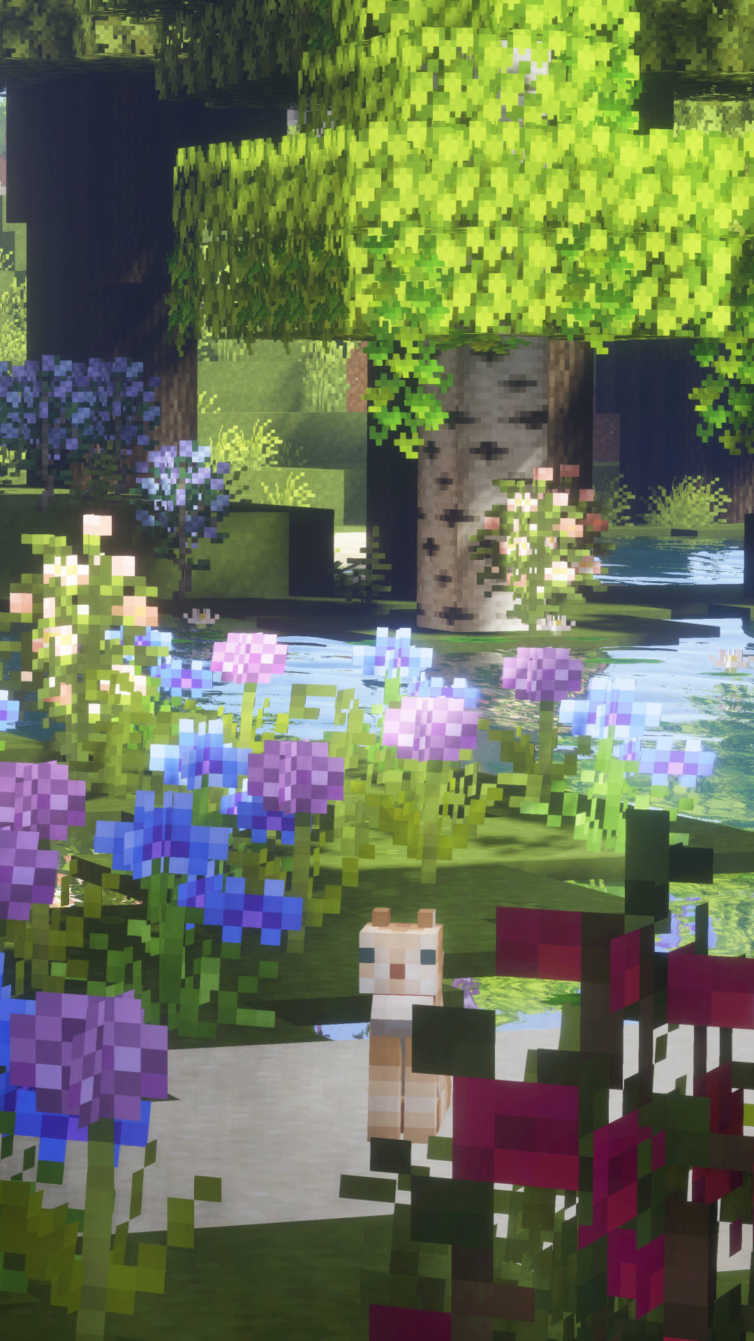 Blooming Flowers In Garden Minecraft Aesthetic Wallpaper