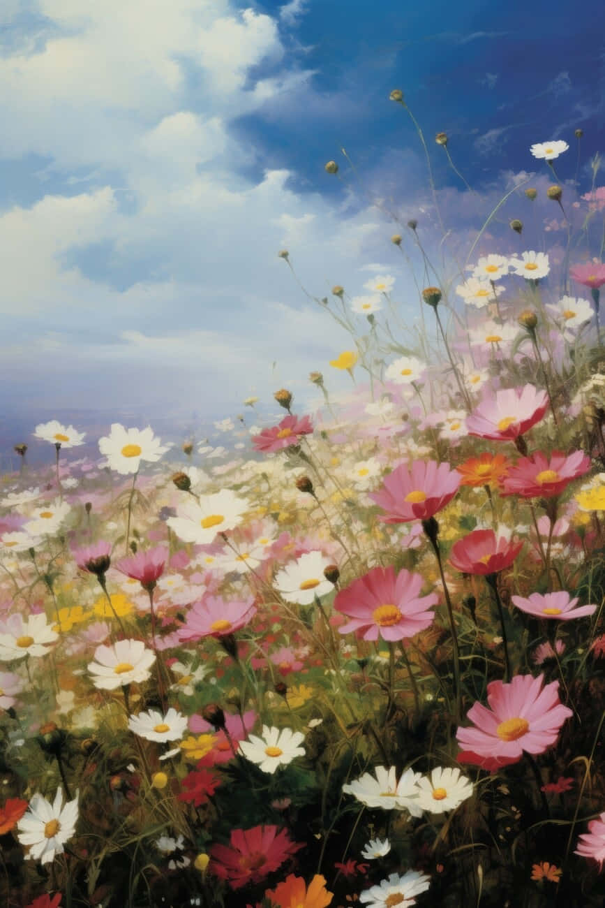 Blooming Meadow Skyline Wallpaper