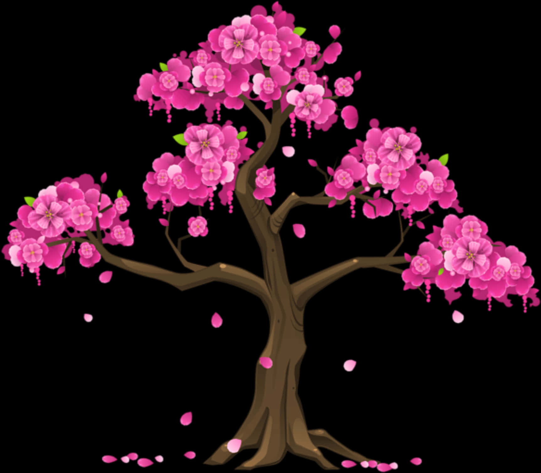 Blooming Pink Floral Tree Illustration PNG