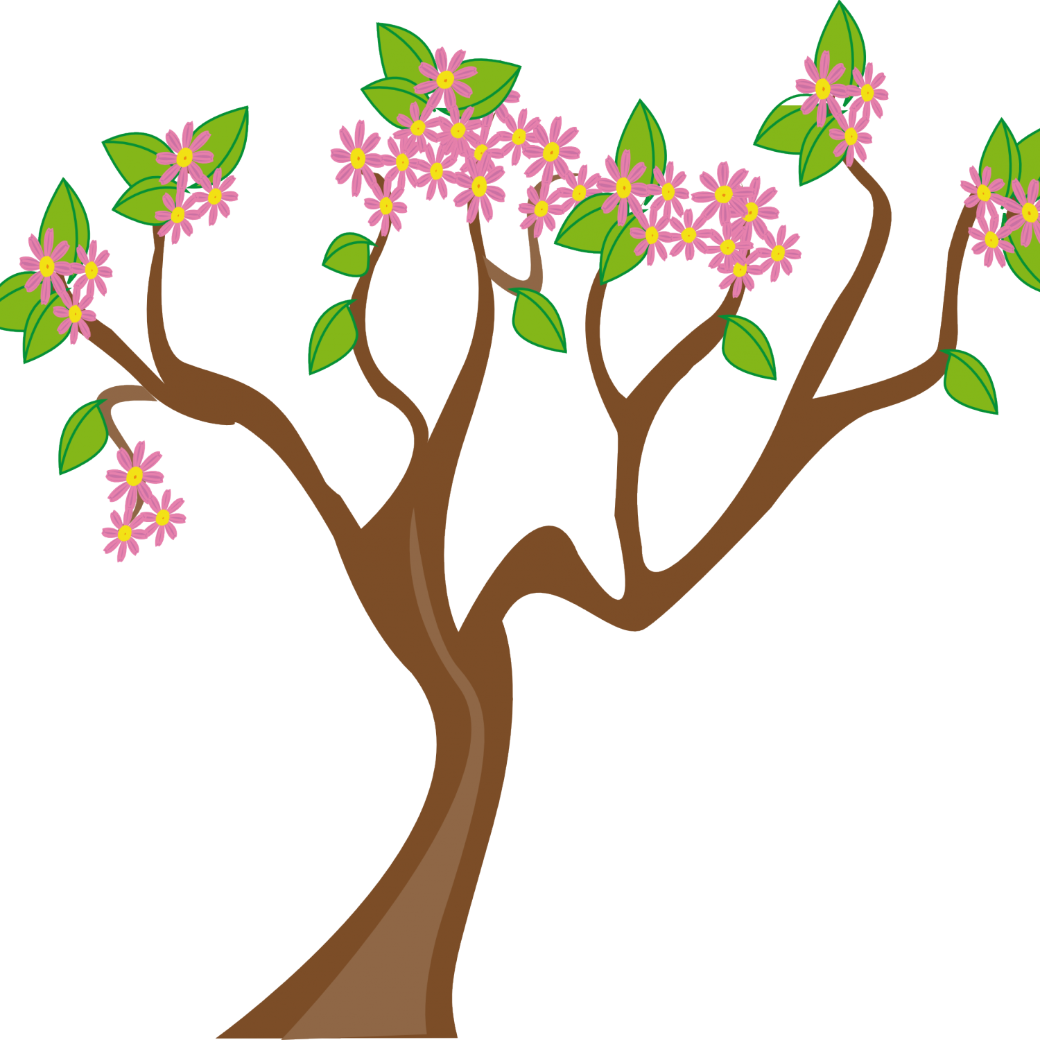 Blossoming Cartoon Treeon Blue Background PNG