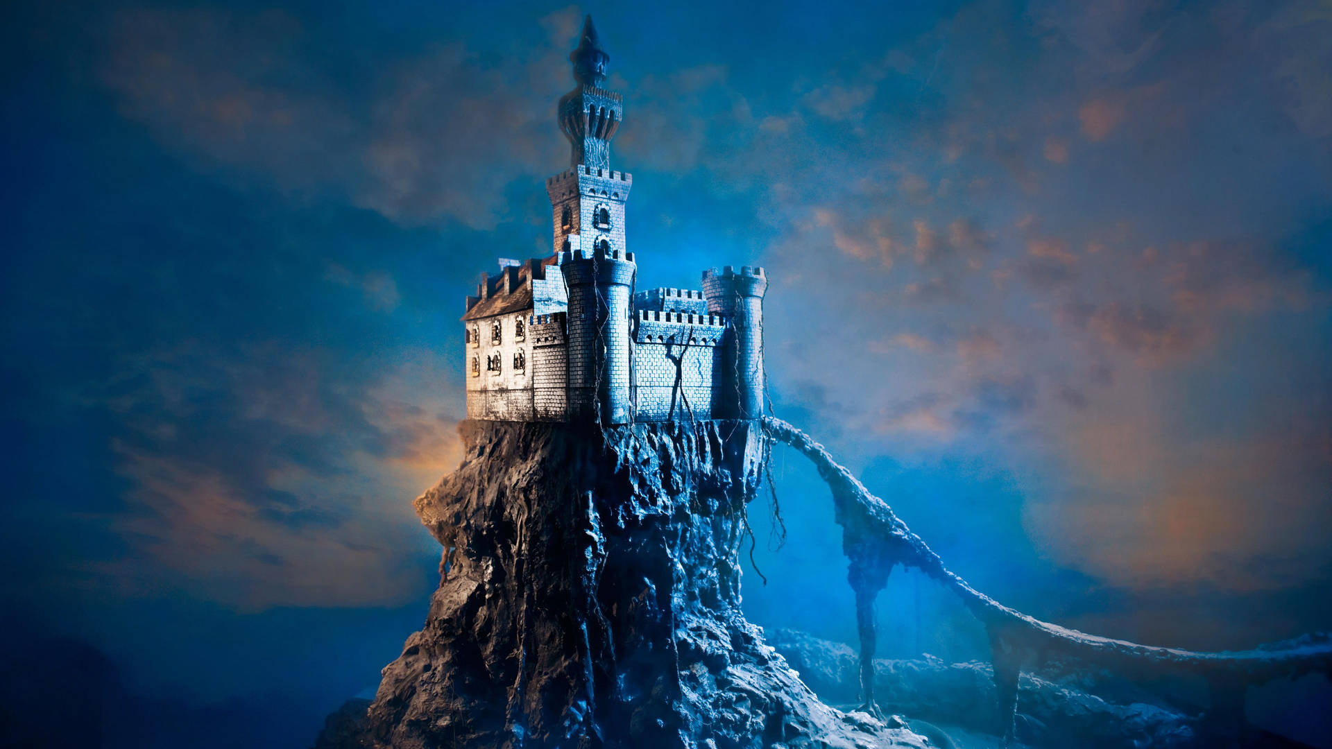 Blue 4k Cliff Castle Background