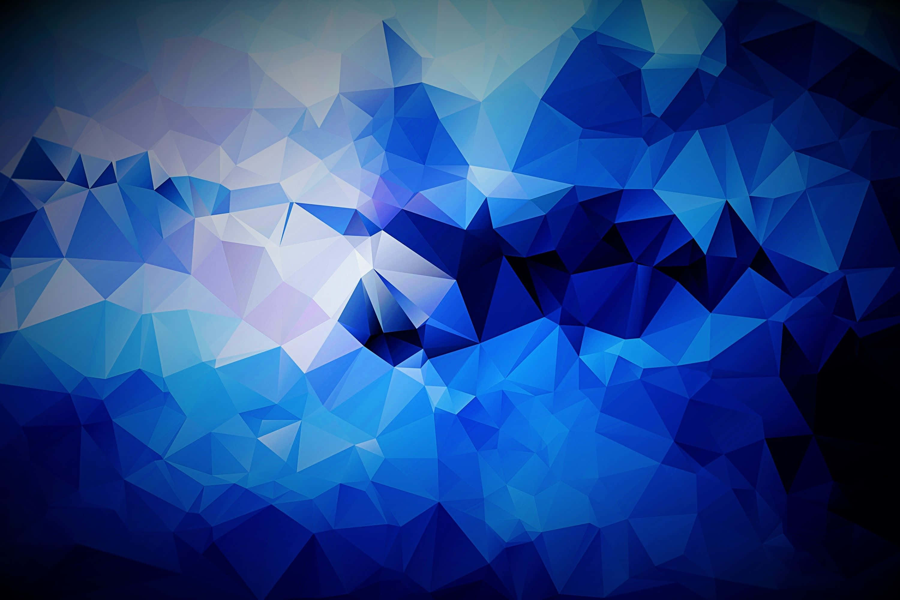 A vibrant blue abstract background with a kaleidoscopic pattern