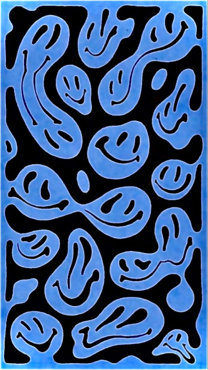 Blue Abstract Smiley Face Pattern Wallpaper