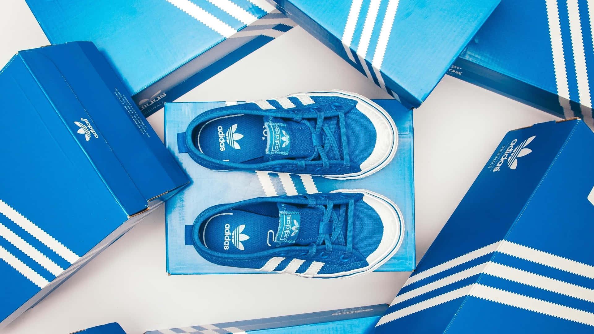 Blue Adidas Sneakers Brand Showcase Wallpaper