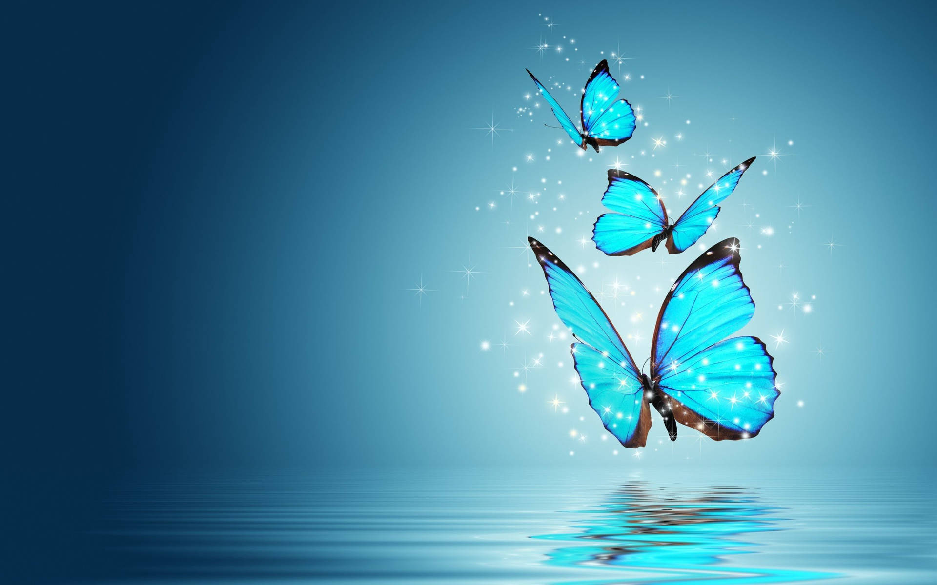 Blaueästhetische Schmetterlinge Auf Dem Wasser Für Den Computer Wallpaper