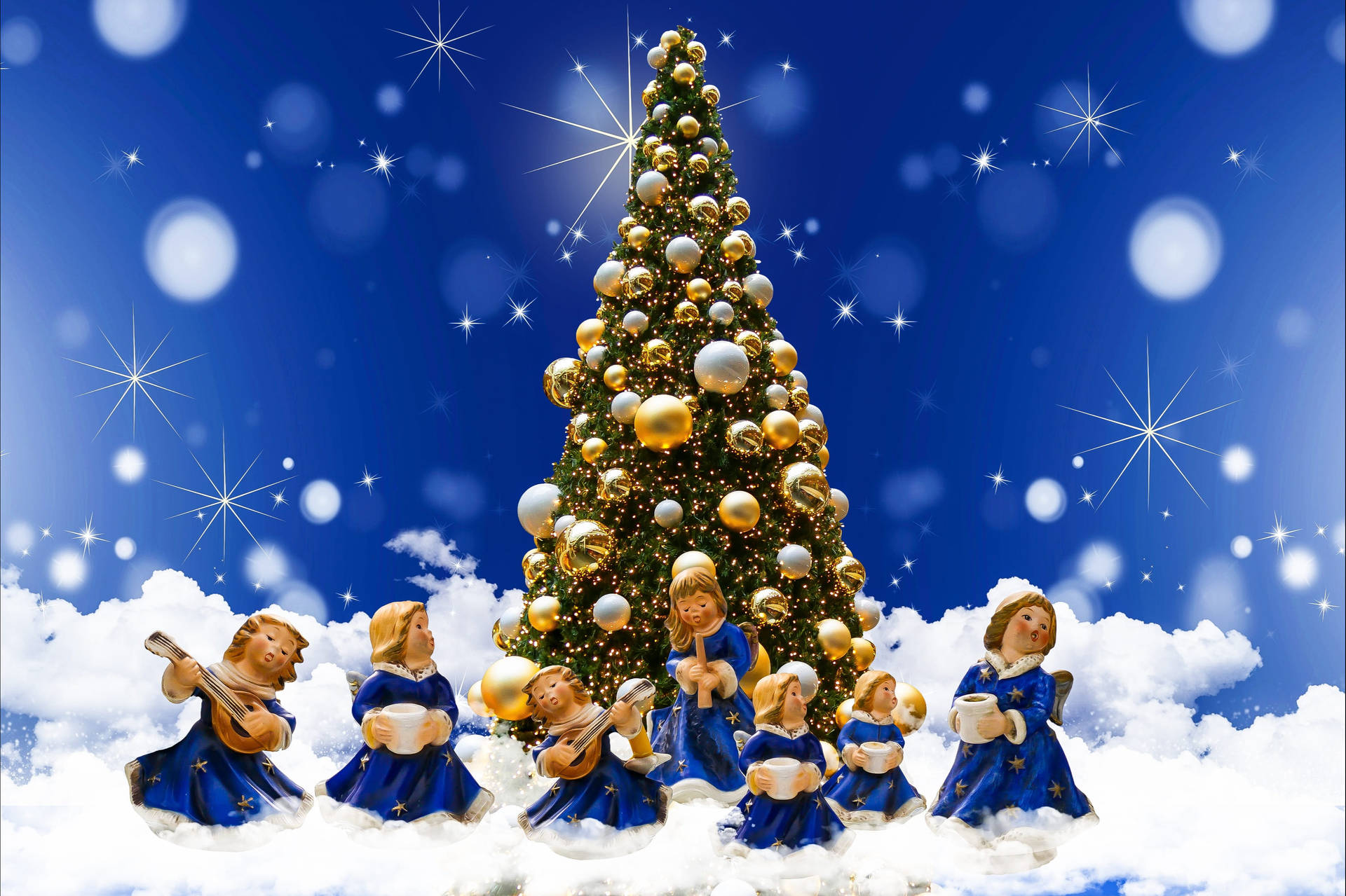 Blue Aesthetic Christmas Angels Wallpaper