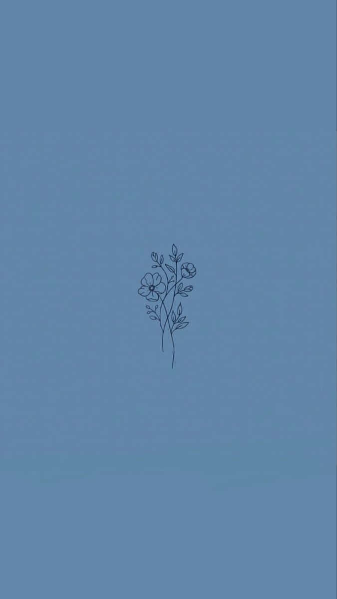 Blue Aesthetic Floral Sketch Wallpaper